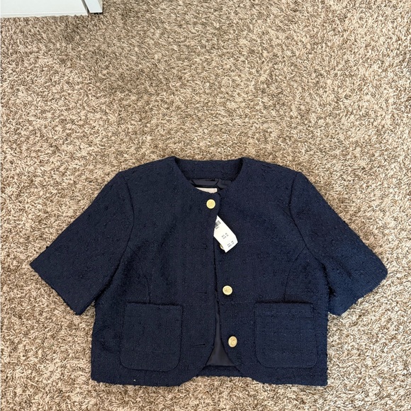 Abercrombie & Fitch Dark Blue Cropped Blazer with Gold Buttons - Picture 1 of 2